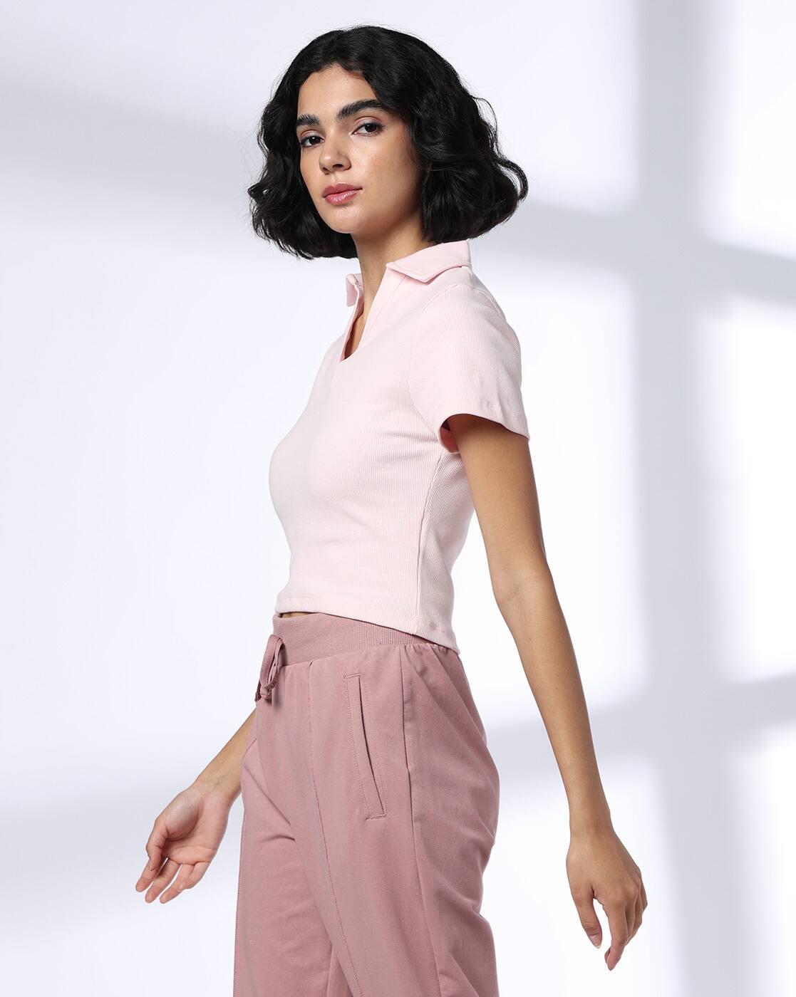 Women Ribbed Regular Fit Polo T-Shirt
