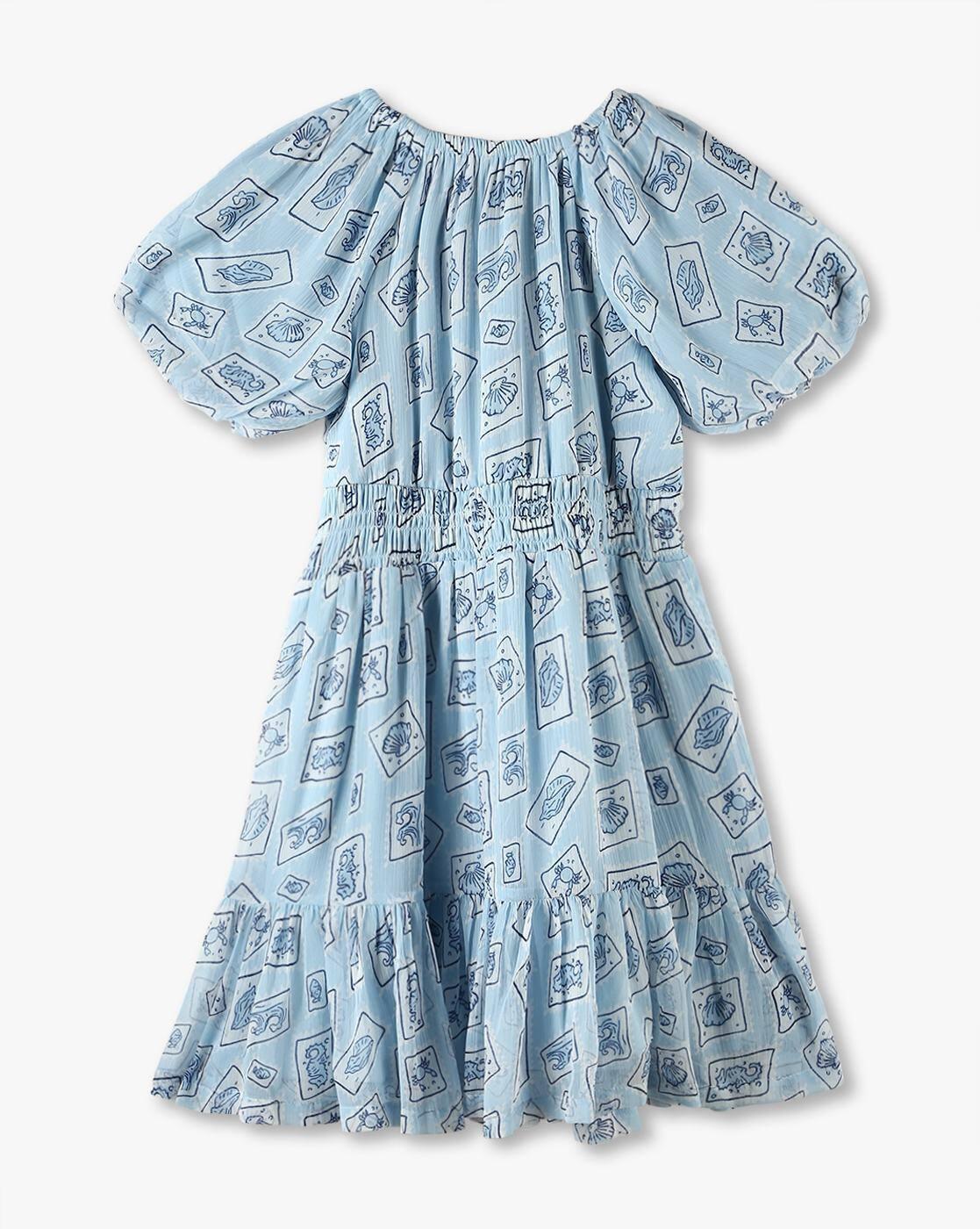 Girls Printed Fit & Flare Dress