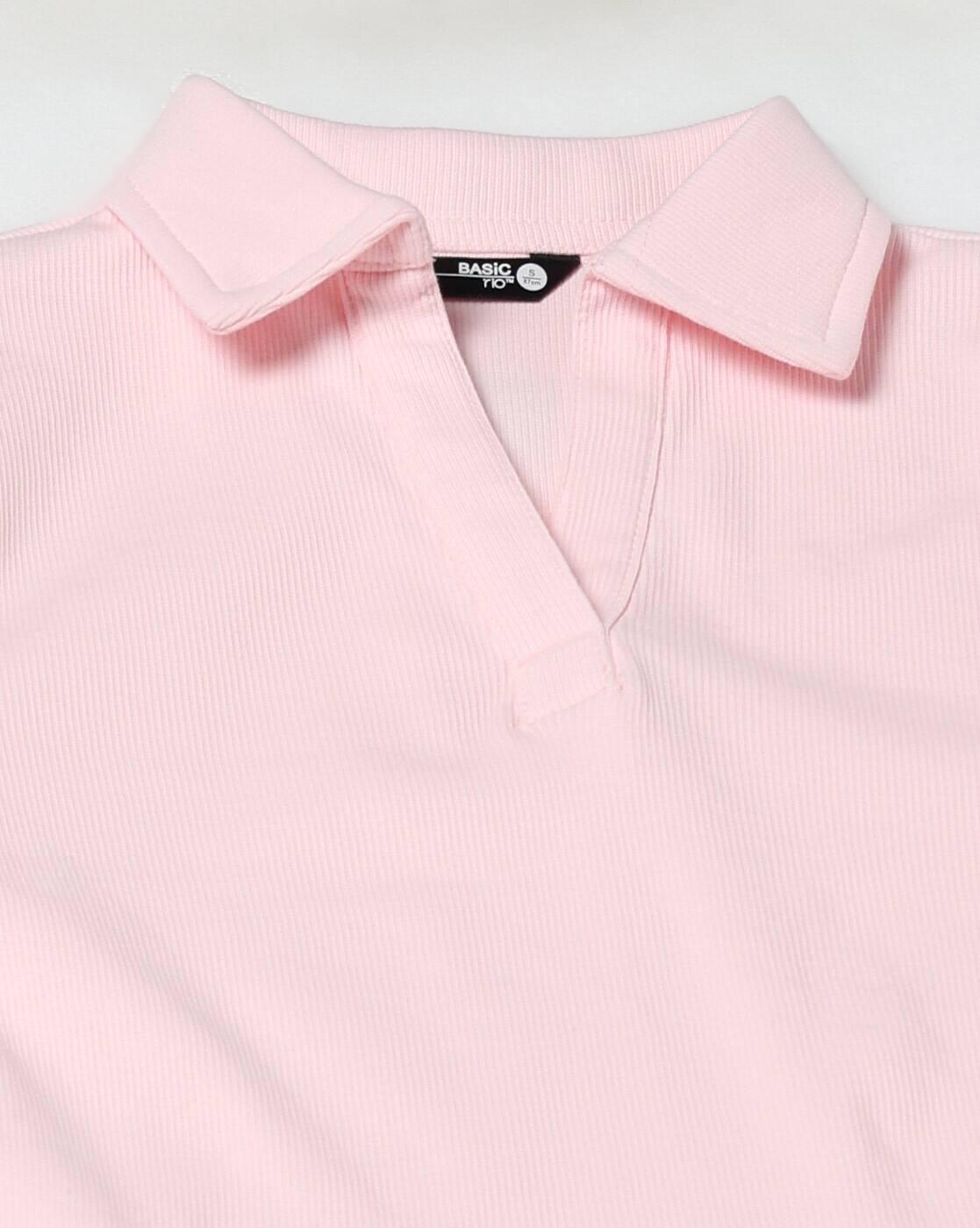 Women Ribbed Regular Fit Polo T-Shirt