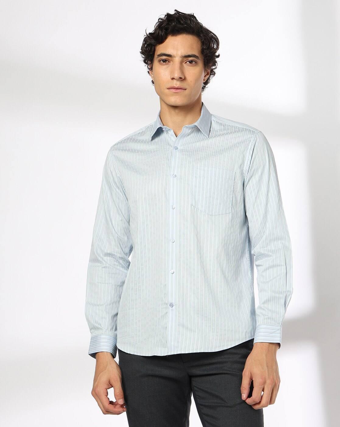 Men Striped Regular Fit Cotton Shirt with Patch Pocket