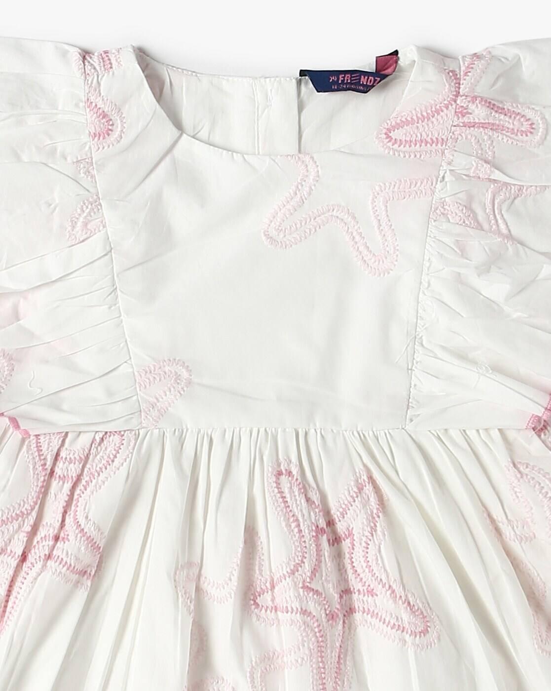 Girls Star Fish Embroidered Fit & Flare Dress