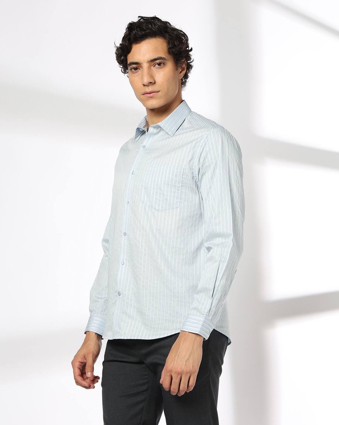 Men Striped Regular Fit Cotton Shirt with Patch Pocket