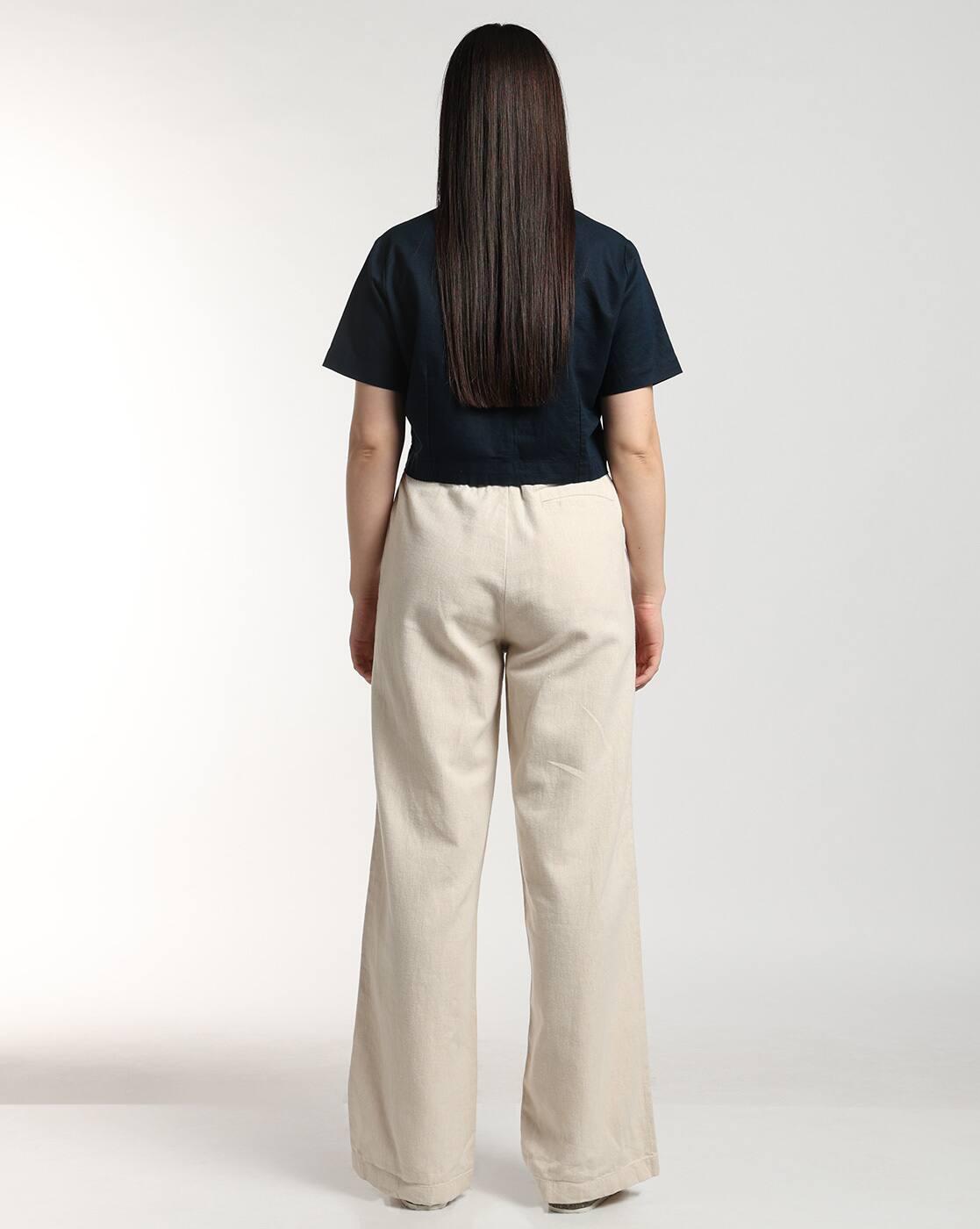 Women Linen Blend Cropped Shirt