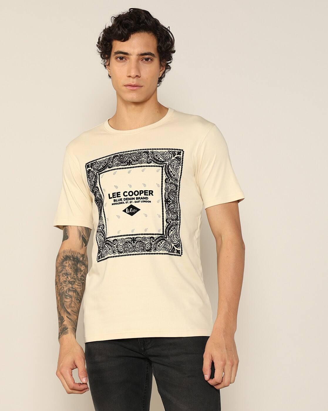 Men Brand Print Relaxed Fit Crew-Neck T-Shirt