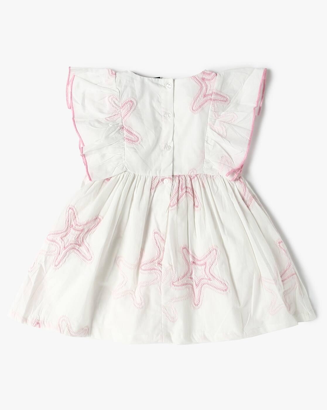 Girls Star Fish Embroidered Fit & Flare Dress