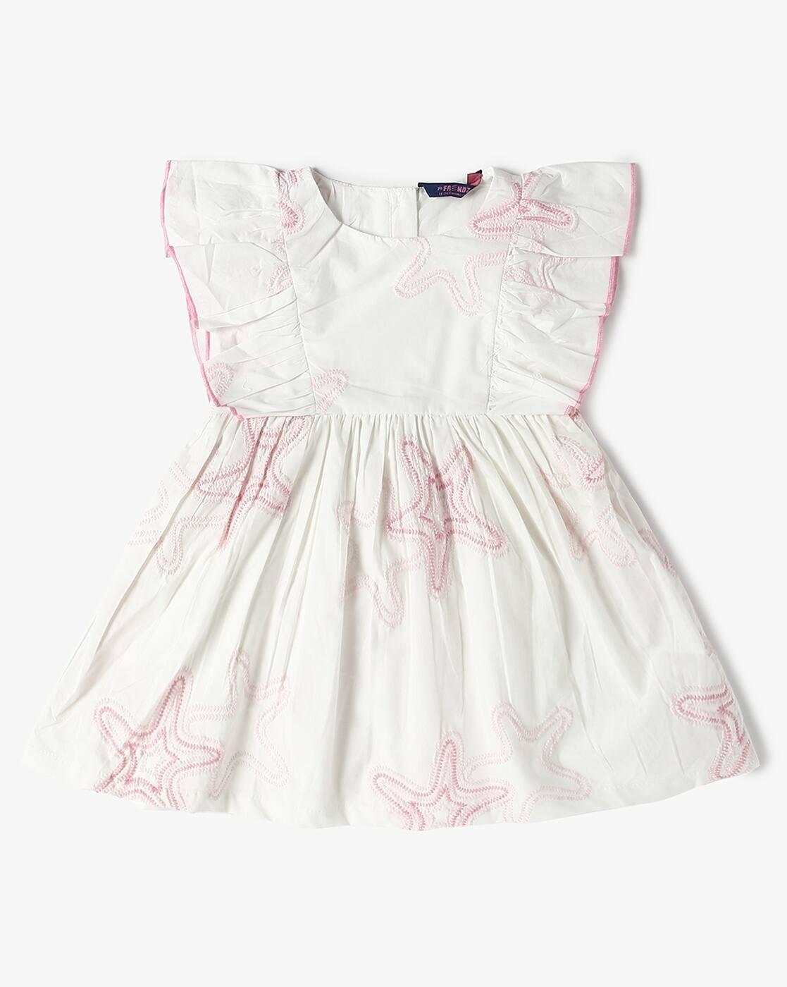 Girls Star Fish Embroidered Fit & Flare Dress