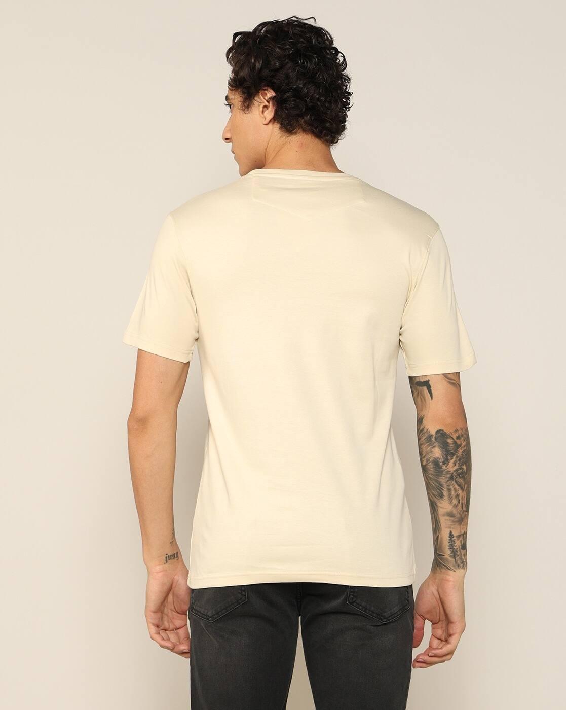 Men Brand Print Relaxed Fit Crew-Neck T-Shirt