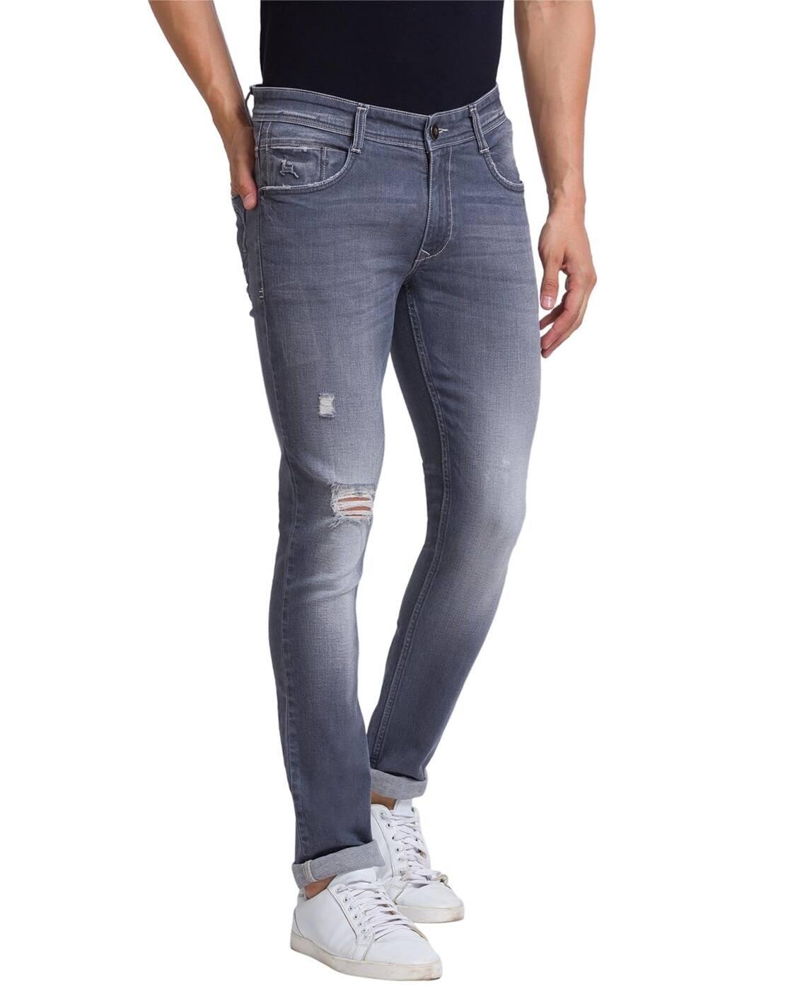 Men Mid-Wash Distressed Skinny Cropped Fit Jeans
