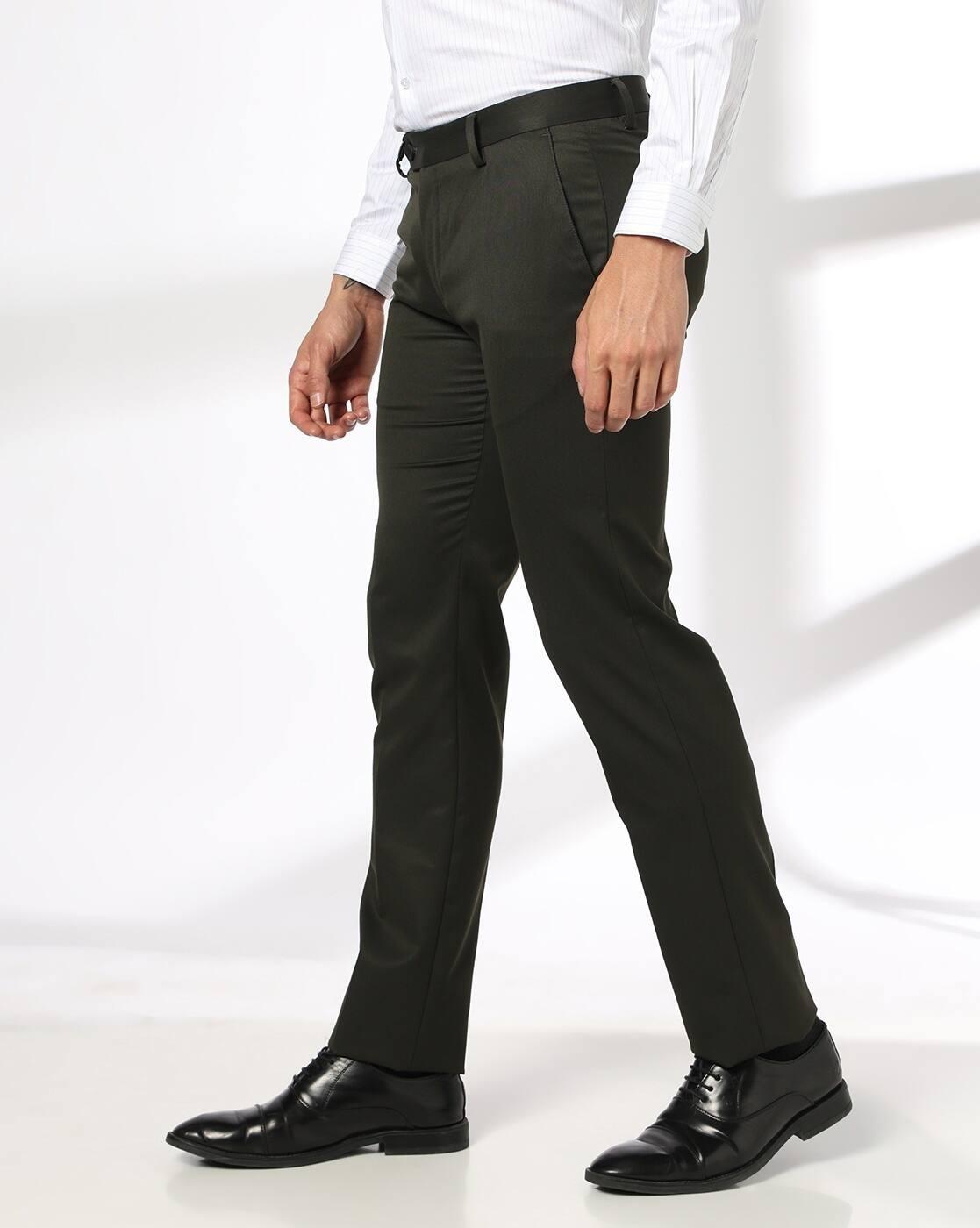 Men Slim Fit Flat-Front Trousers