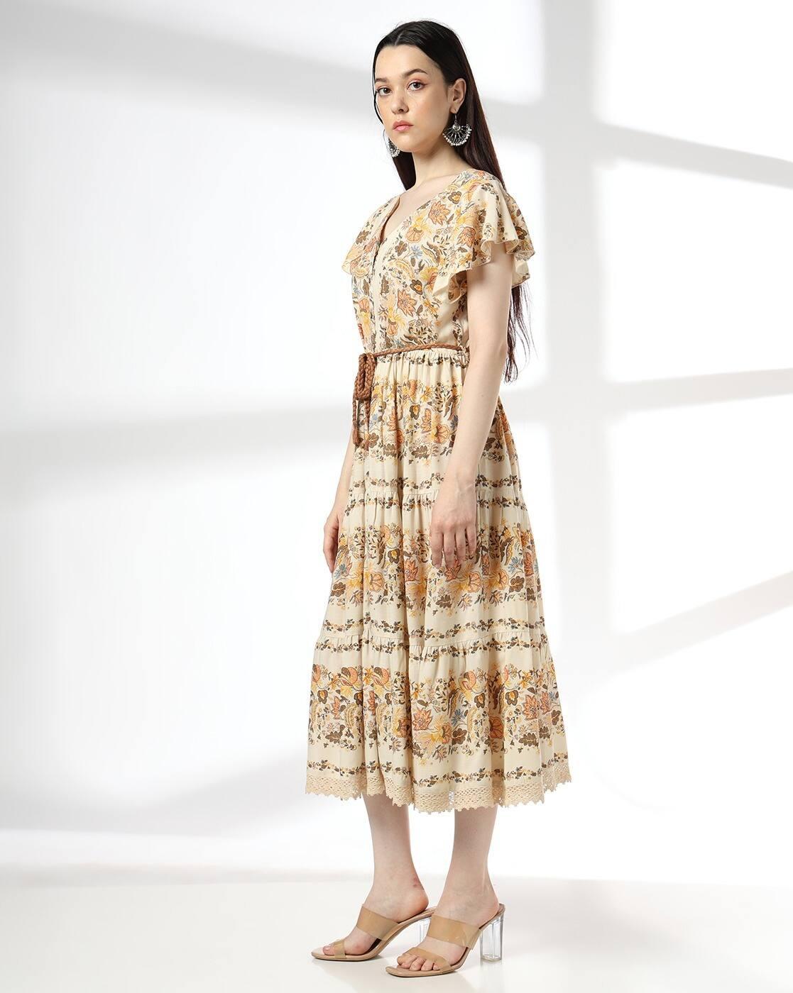 Women Floral Print V-Neck Tiered Dress
