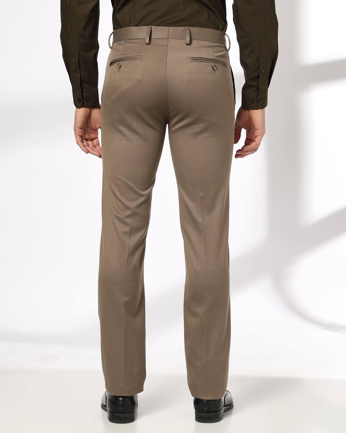 Men Slim Fit Flat-Front Trousers