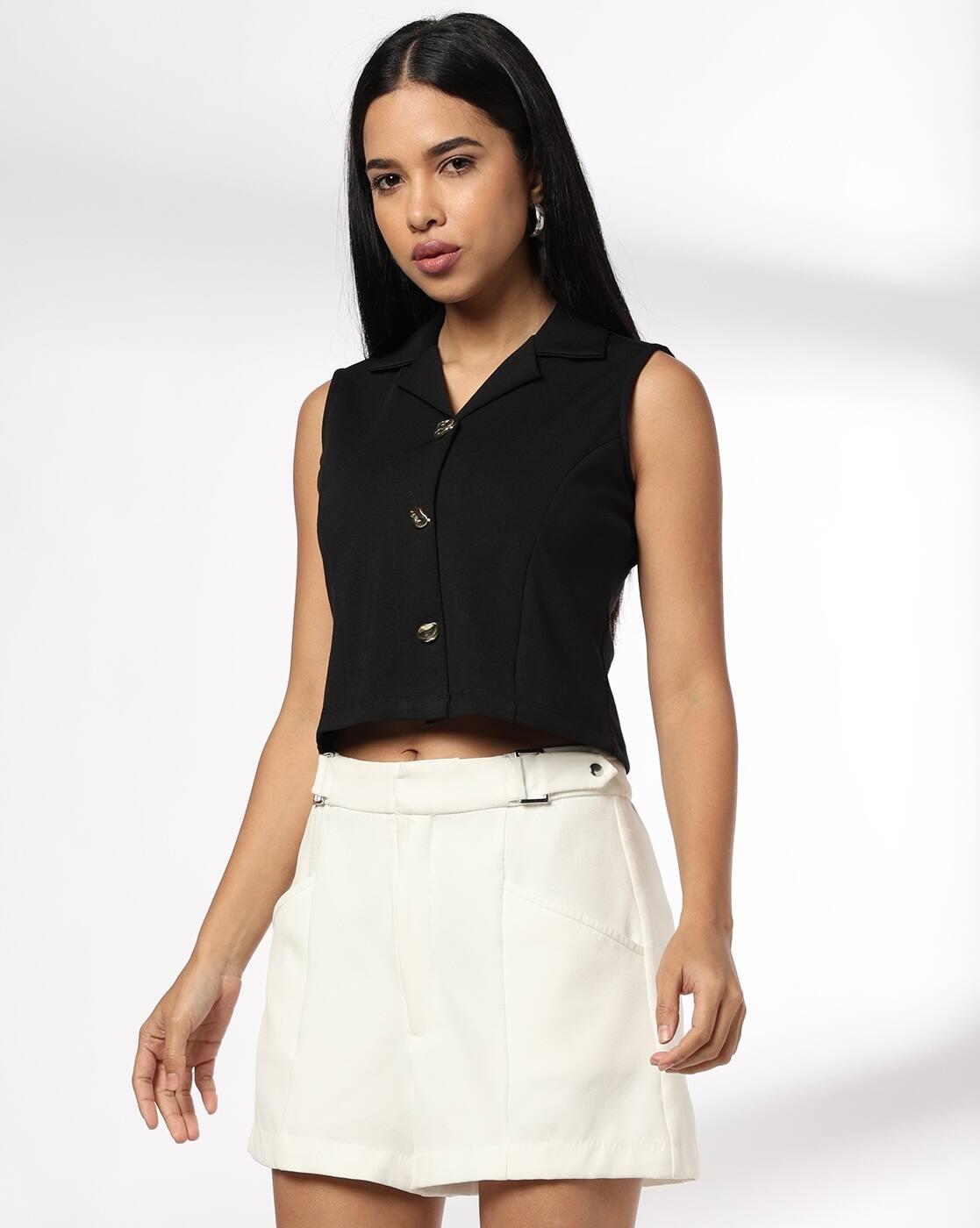 Women Button-Front Regular Fit Ponte Top