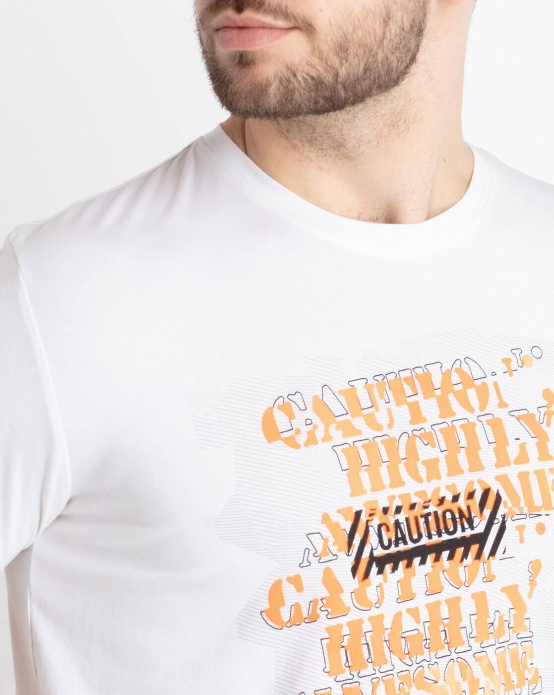 Men Typographic Print Regular Fit Crew-Neck T-Shirt