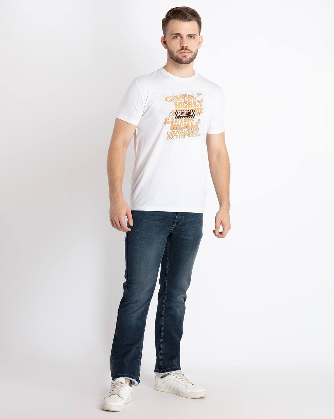 Men Typographic Print Regular Fit Crew-Neck T-Shirt
