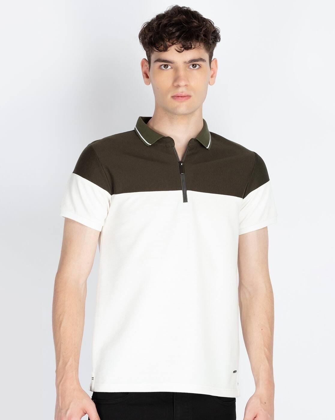 Men Colourblock Oversized Polo T-Shirt