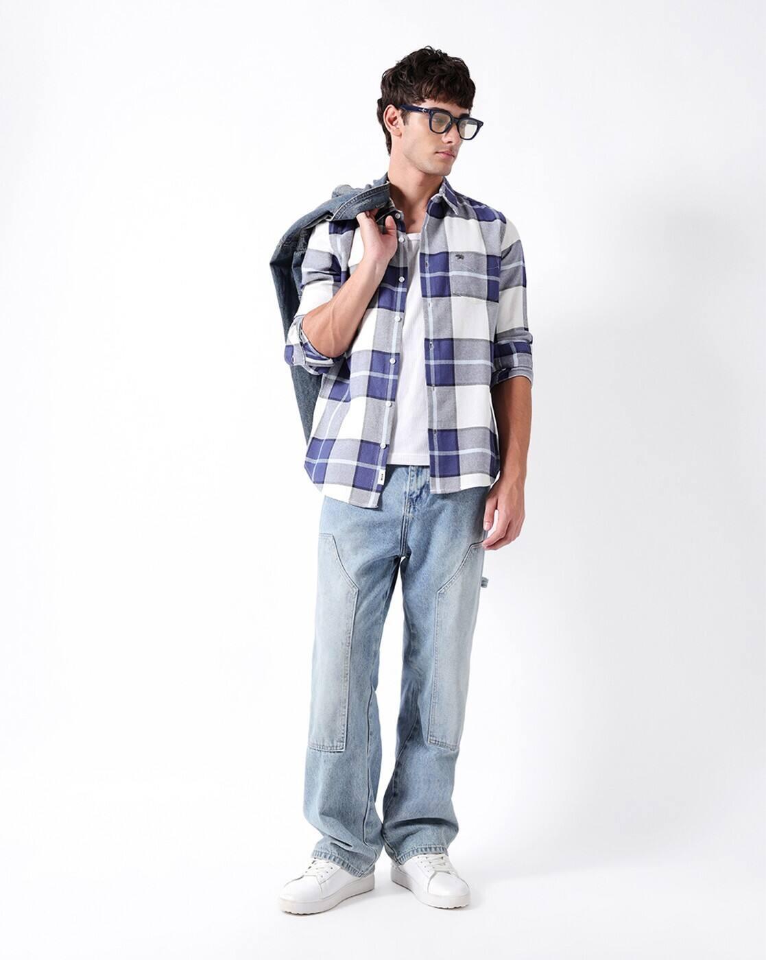 Men Checked Slim Fit Shirt with Spread Collar