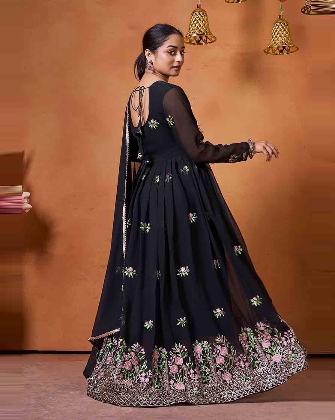 Women Embroidered Gown Dress with Dupatta