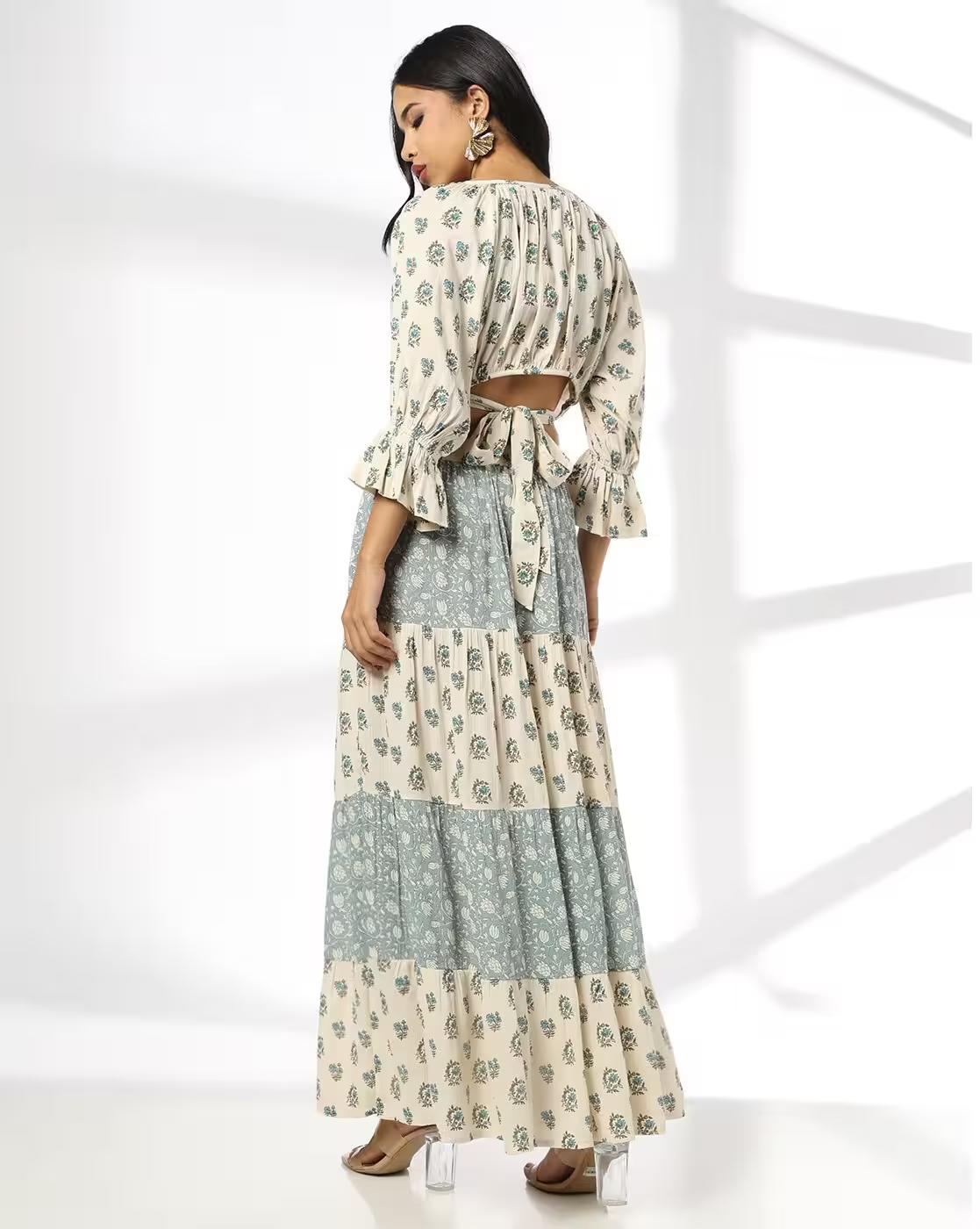 Women Floral Print Crop Top & Skirt Set