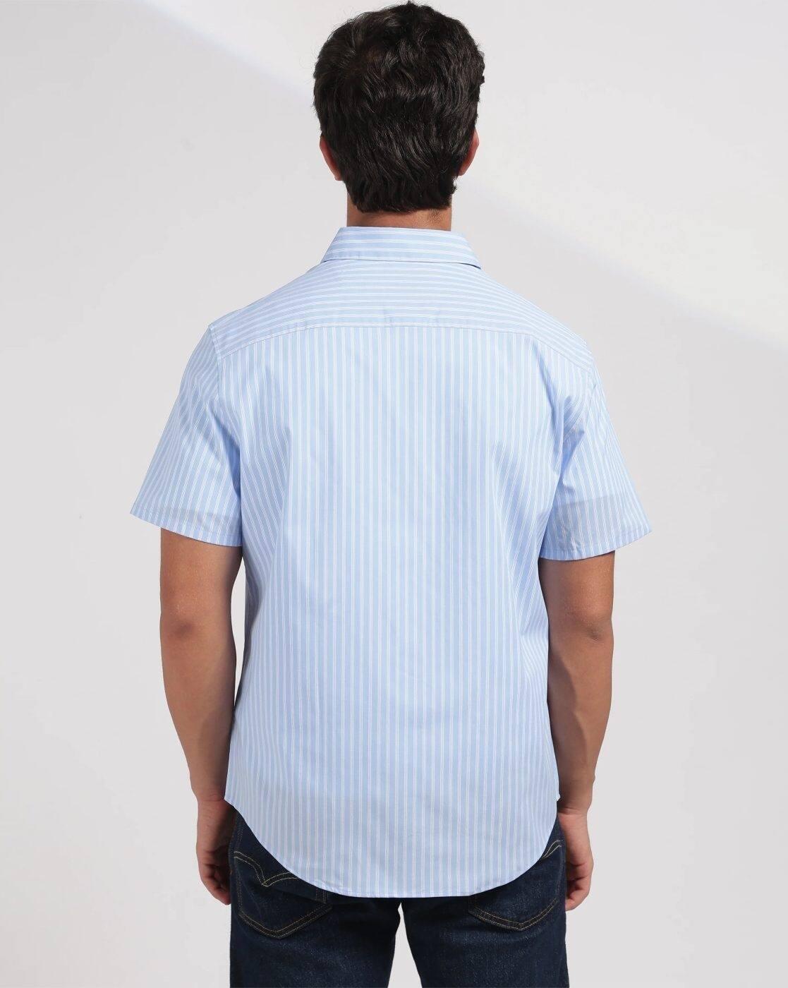 Men Striped Regular Fit Shirt with Curved Hem