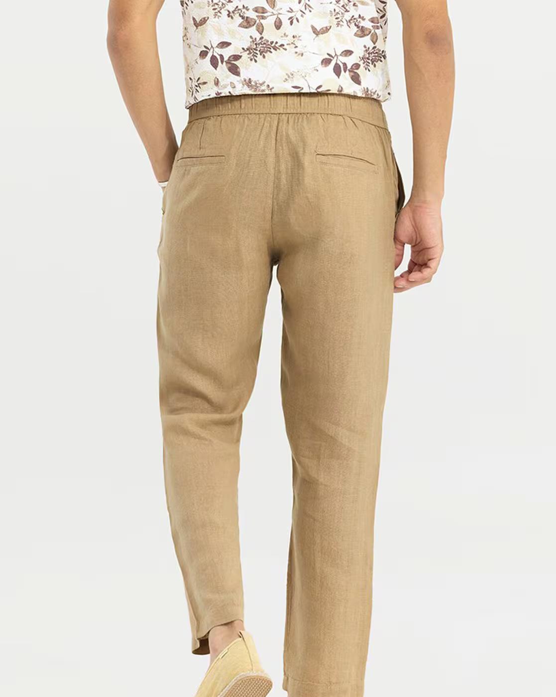 Men Relaxed Fit Flat-Front Trousers