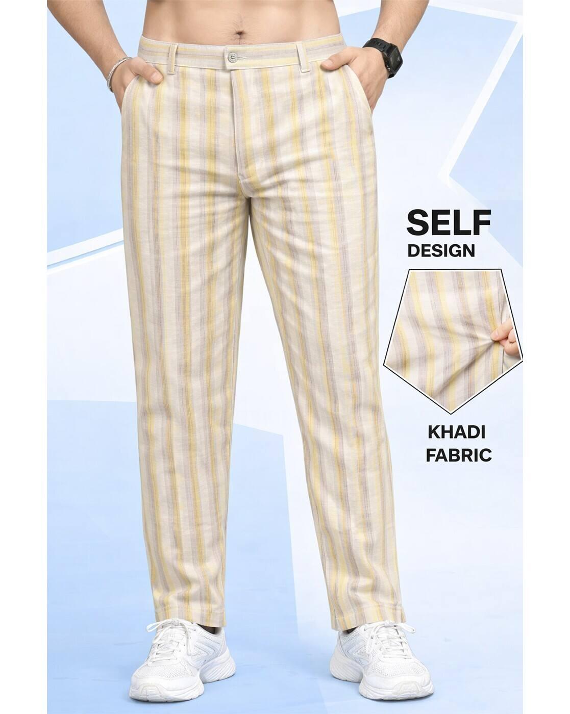 Men Striped Relaxed Fit Flat-Front Trousers