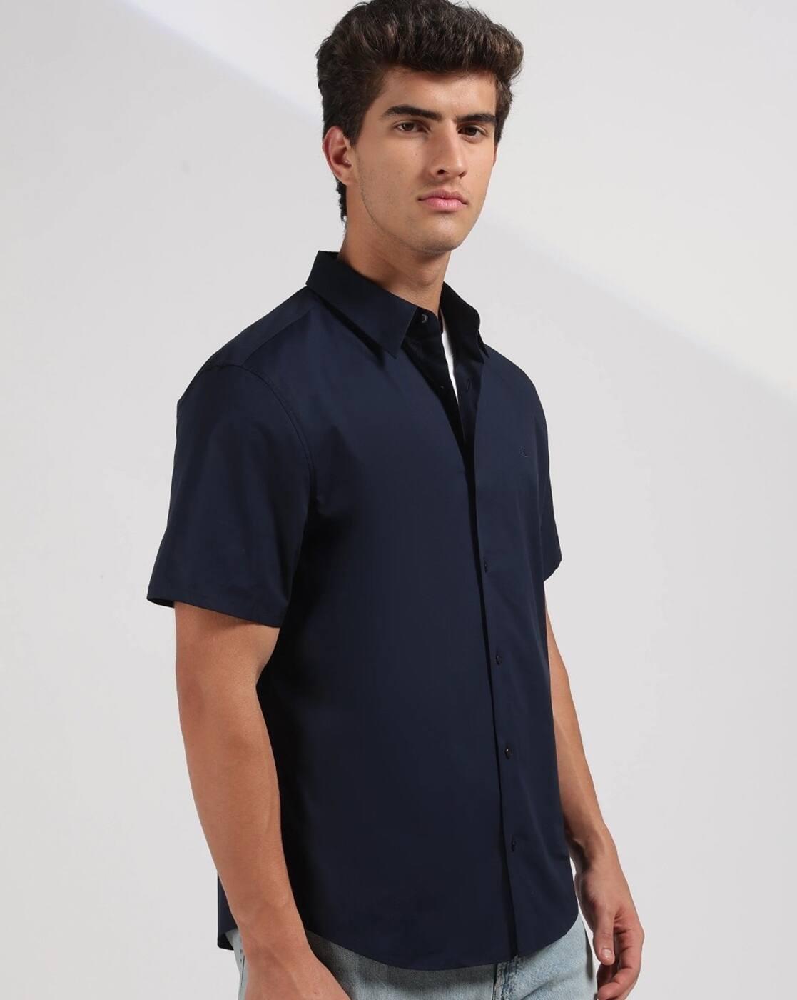Men Regular Fit Shirt with Curved Hem