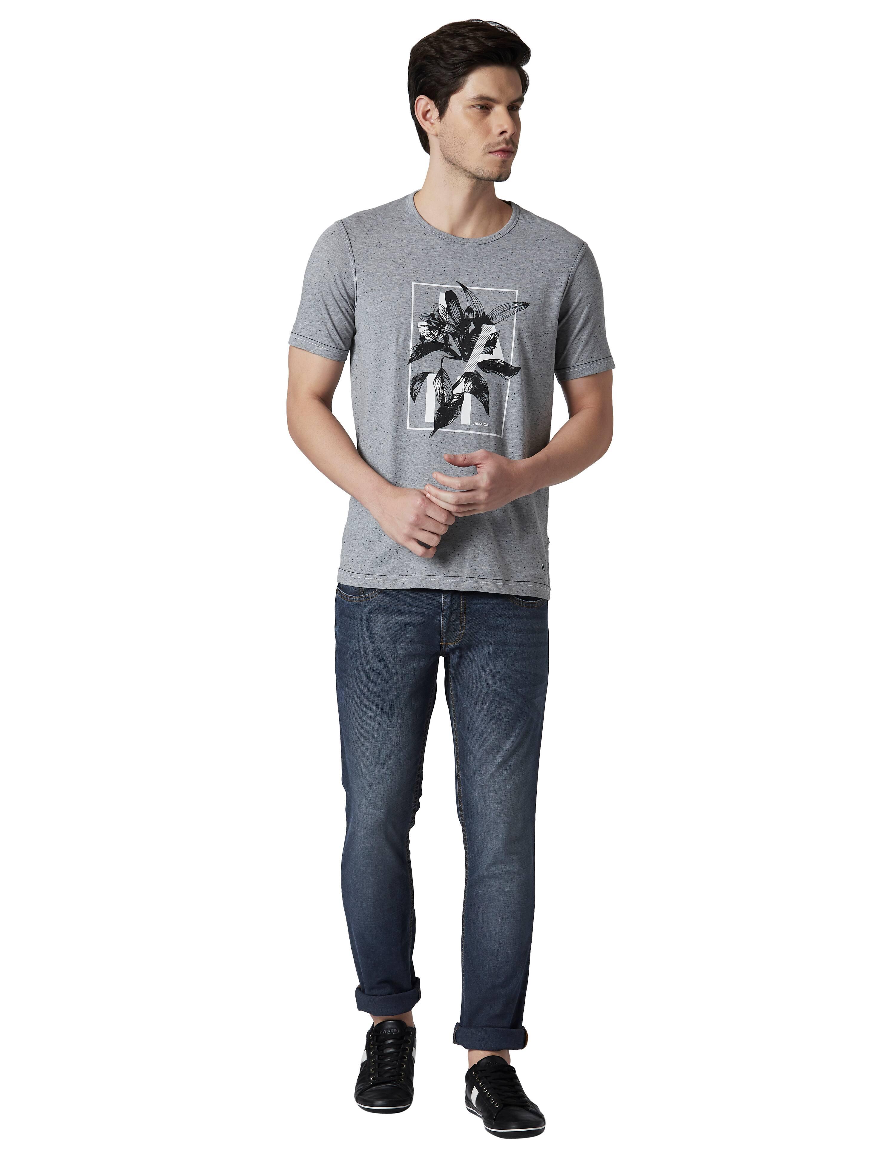 Textured Regular Fit Crew- Neck T-shirt