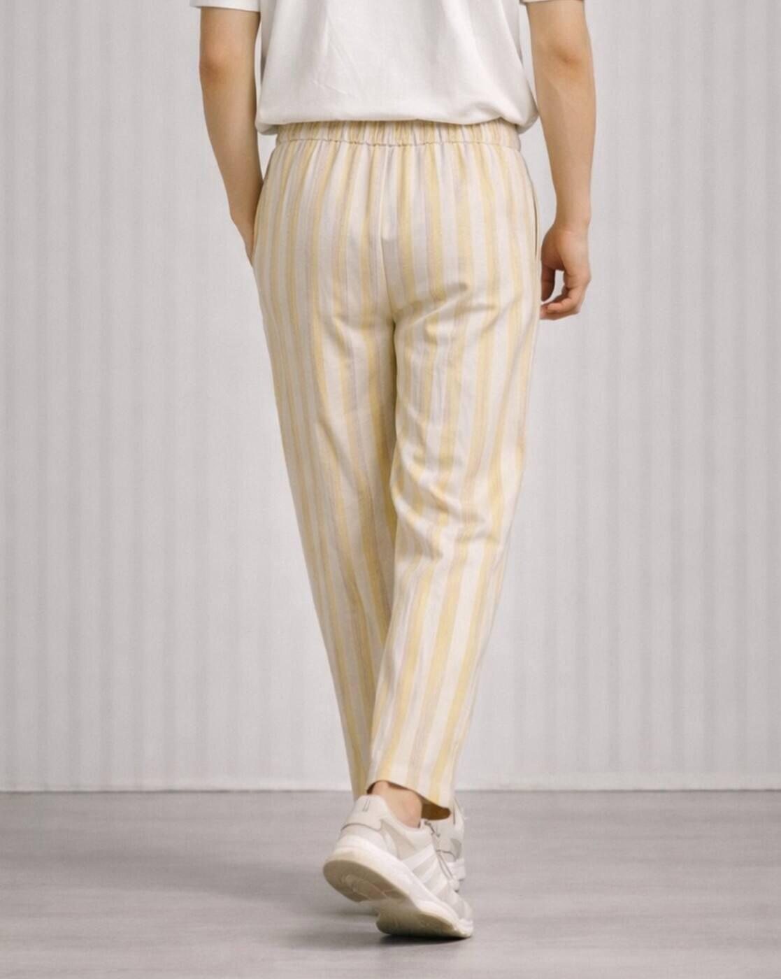 Men Striped Relaxed Fit Flat-Front Trousers