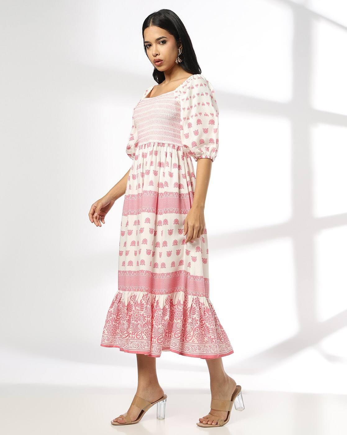Women Floral Print Tiered Dress