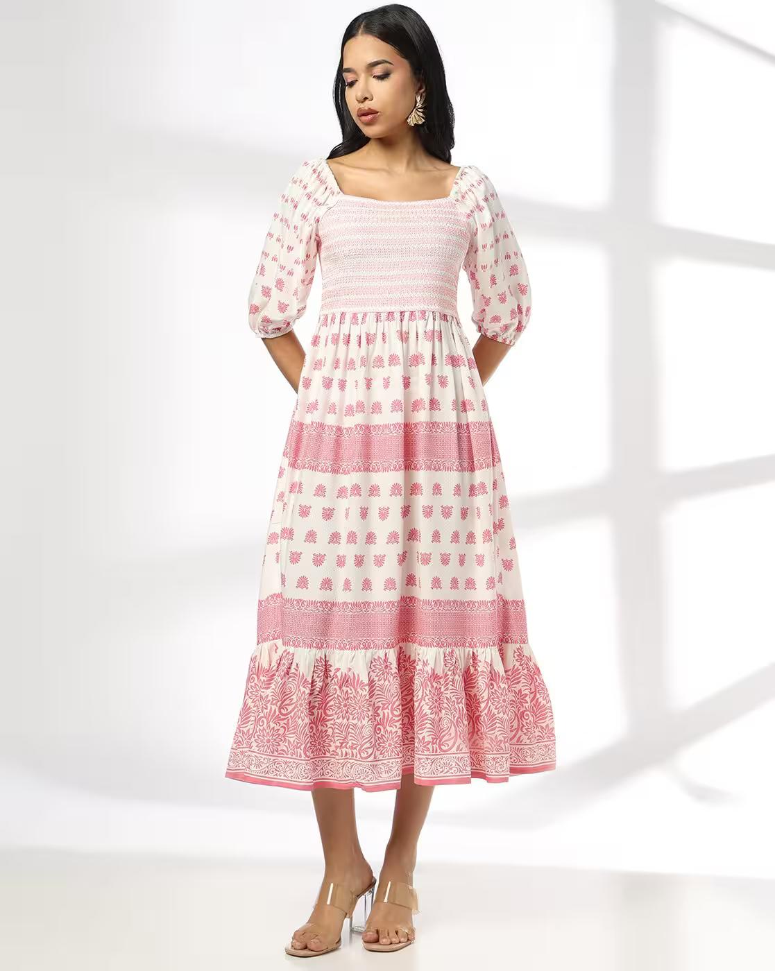 Women Floral Print Tiered Dress