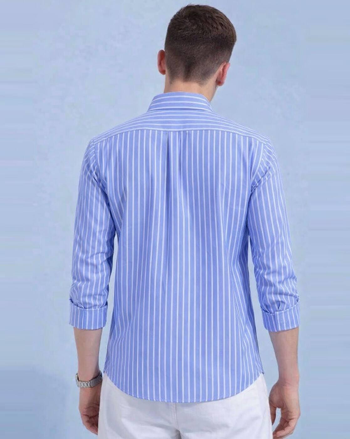 Men Striped Regular Fit Shirt with Curved Hem