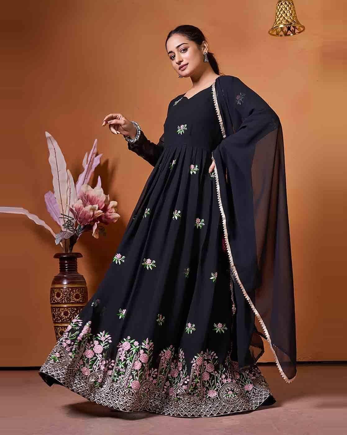 Women Embroidered Gown Dress with Dupatta