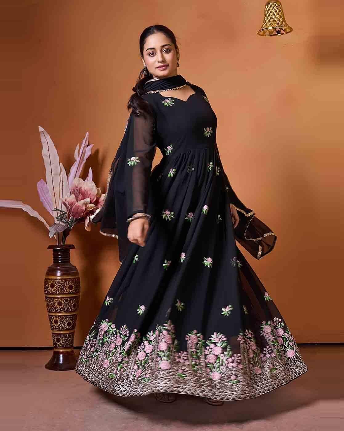 Women Embroidered Gown Dress with Dupatta