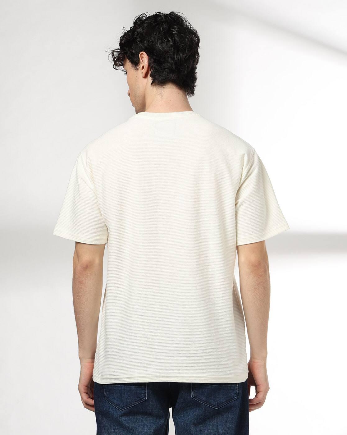 Men Ribbed Relaxed Fit Crew-Neck T-Shirt