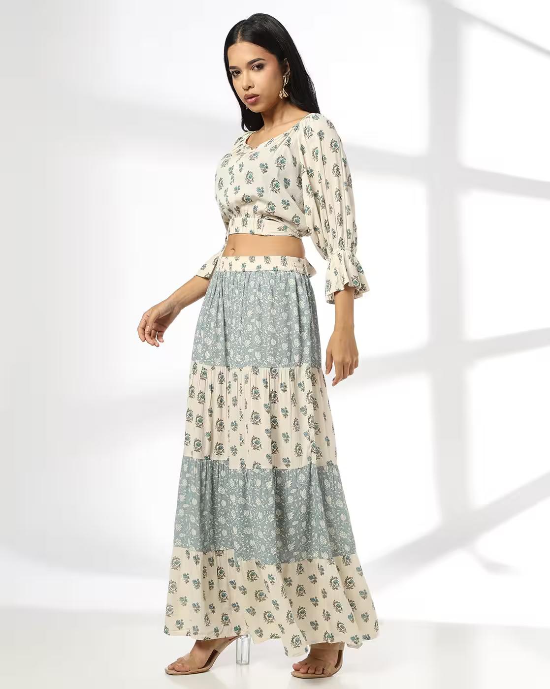 Women Floral Print Crop Top & Skirt Set