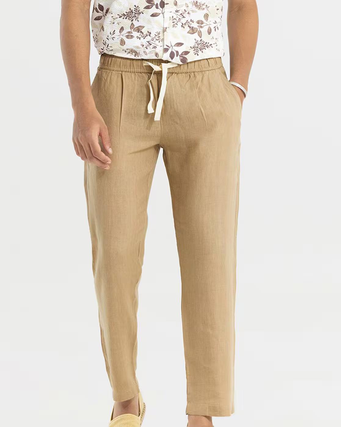 Men Relaxed Fit Flat-Front Trousers