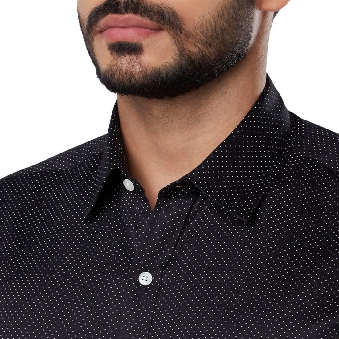Micro Print Slim Fit Shirt with Patch Pocket