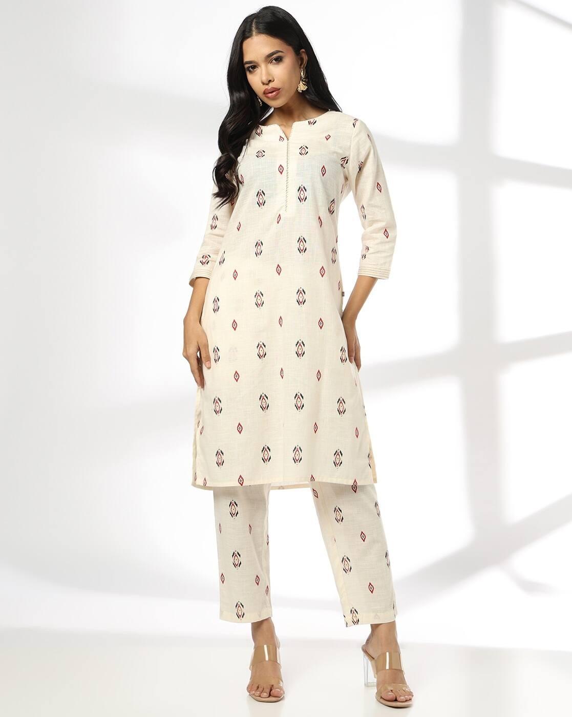 Women Ikat Straight Kurta-Bottom Set