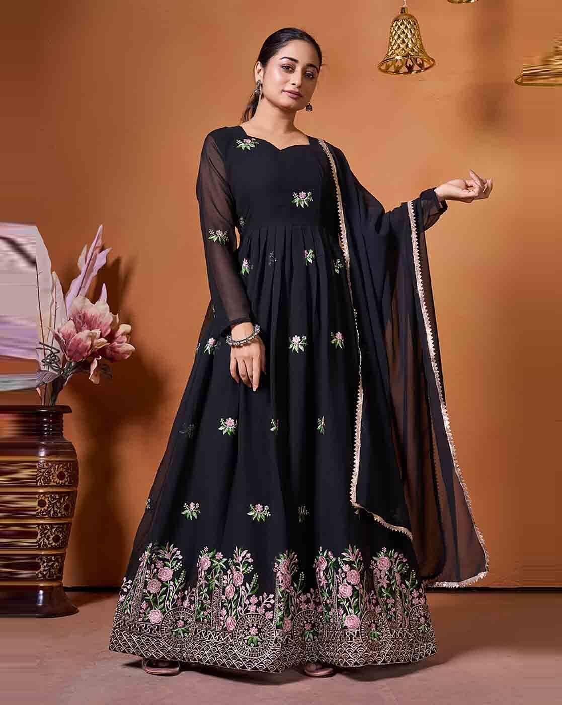 Women Embroidered Gown Dress with Dupatta