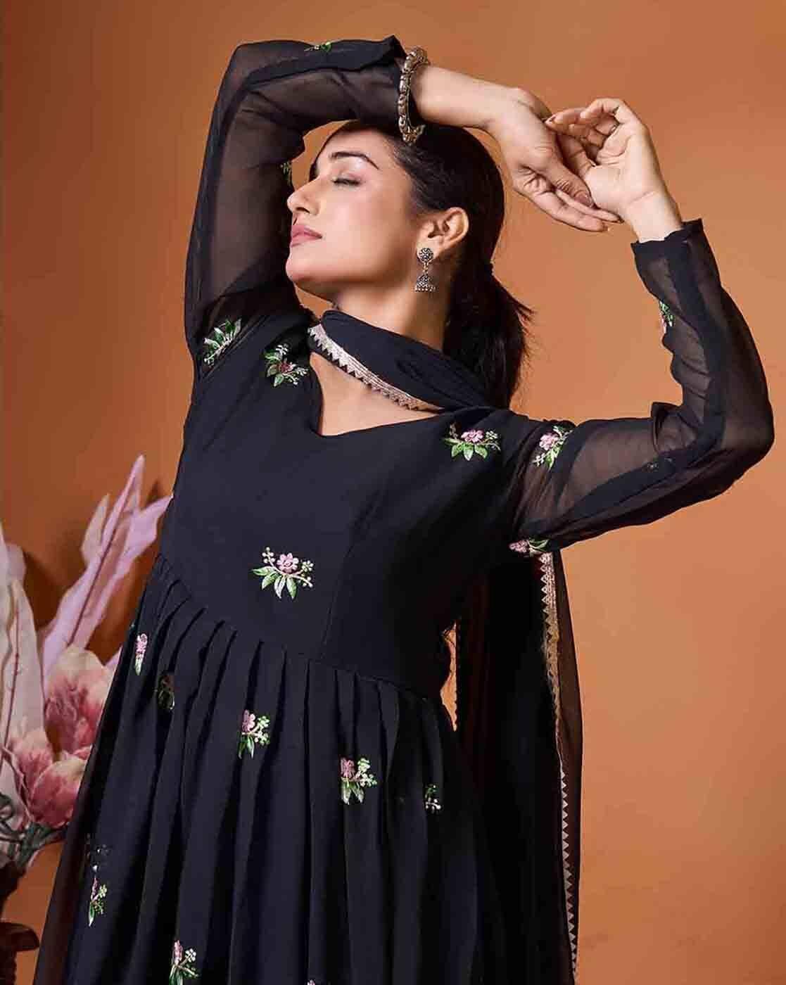 Women Embroidered Gown Dress with Dupatta