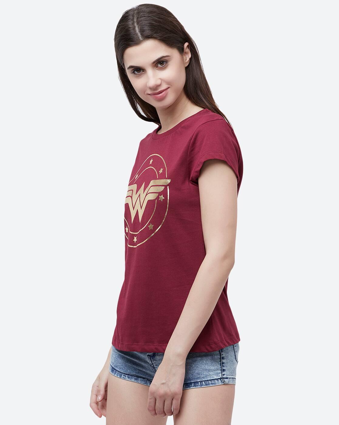 Wonder Woman Print Round-Neck T-Shirt