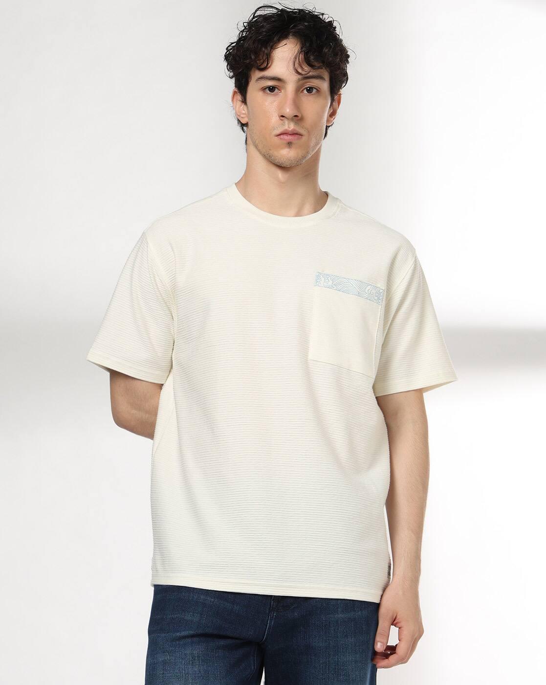 Men Ribbed Relaxed Fit Crew-Neck T-Shirt