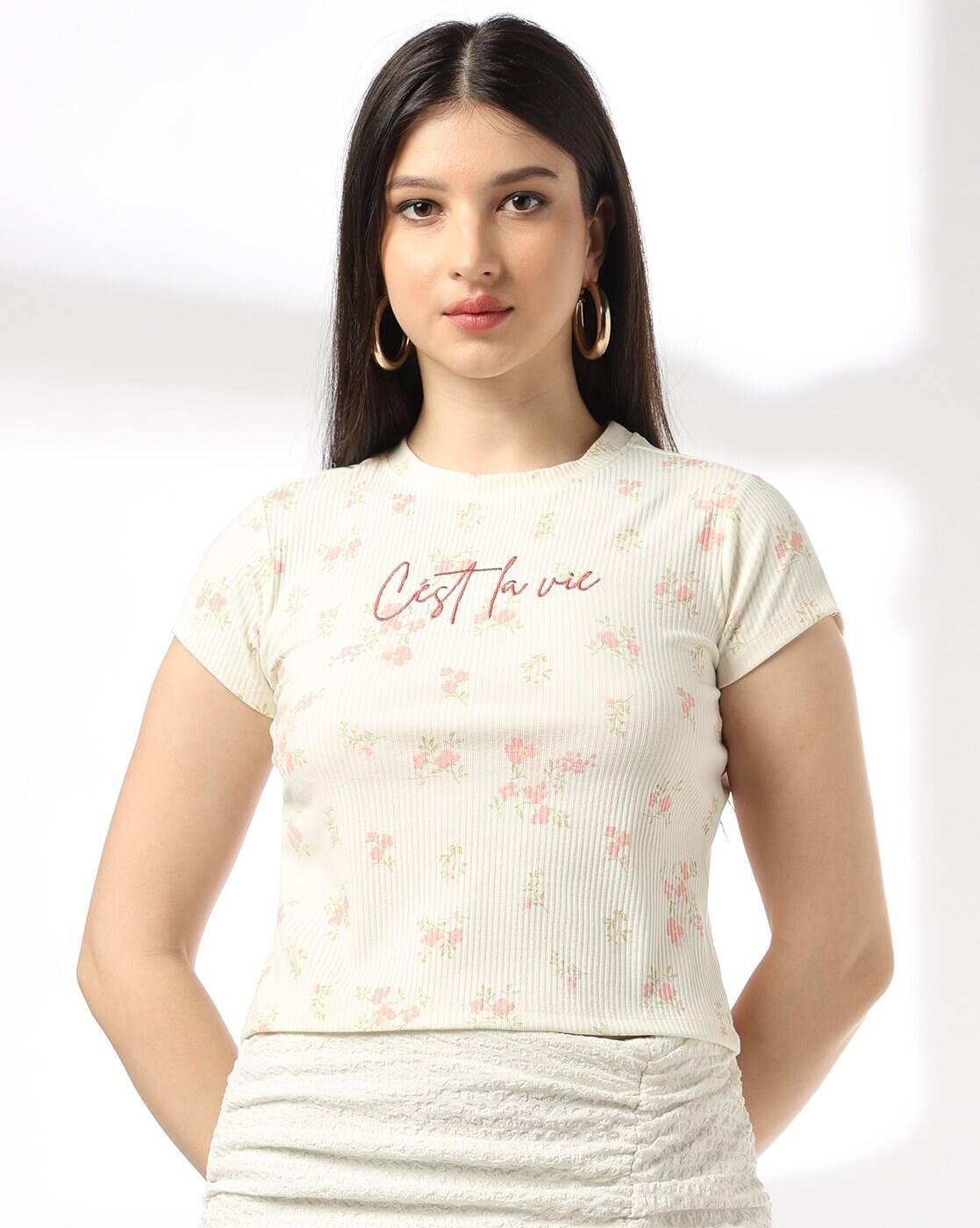 Women Floral Print Regular Fit Crew-Neck T-Shirt