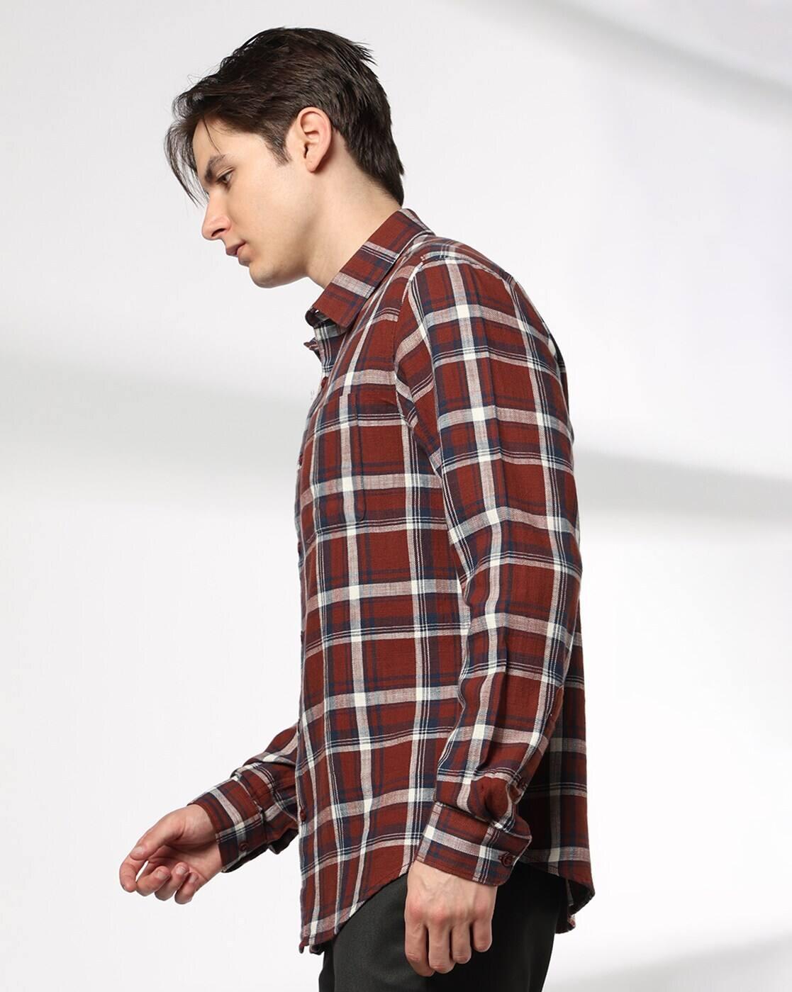 Men Checked Slim Fit Cotton Shirt with Patch Pocket