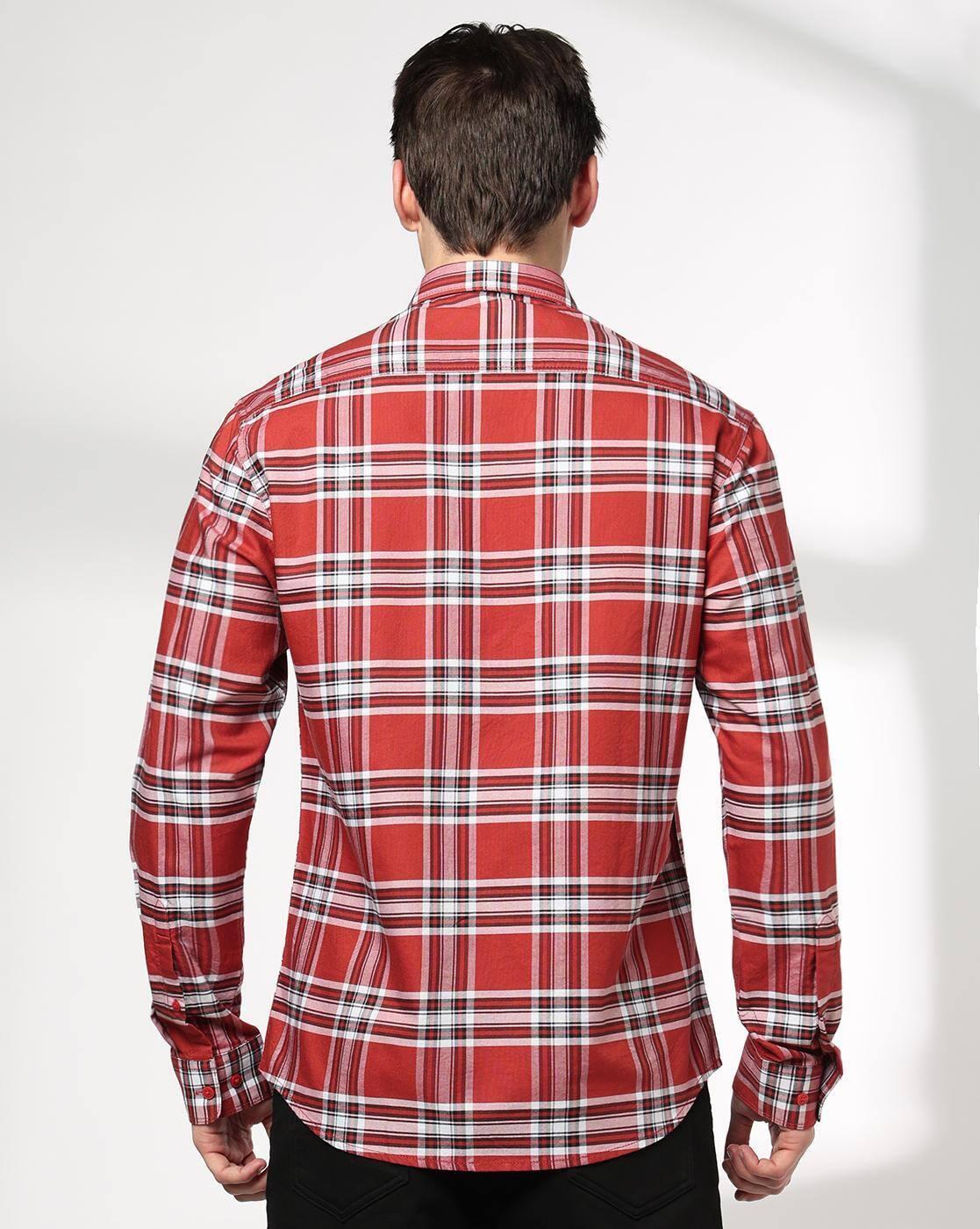 Men Checked Slim Fit Cotton Shirt with Patch Pocket