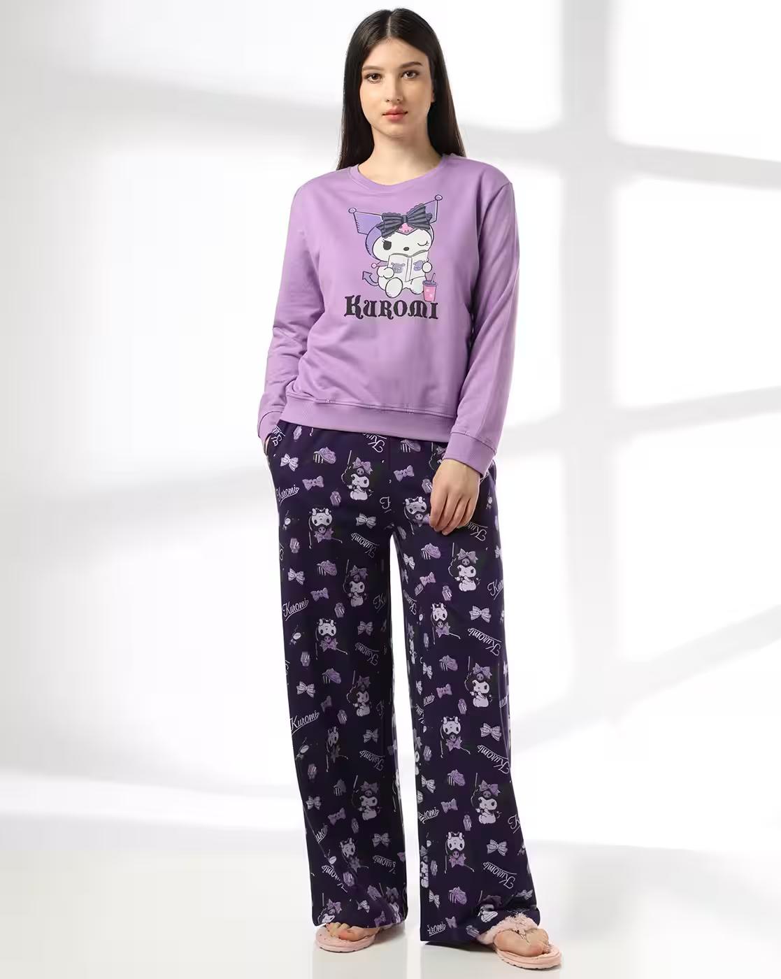 Women Kuromi Print T-Shirt & Pyjamas Set