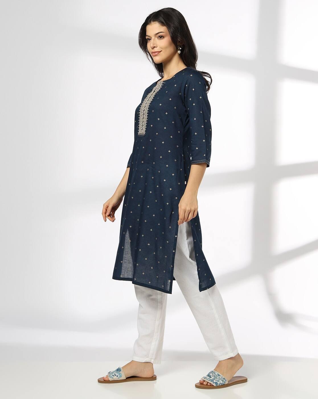 Women AOP Intricate Placket Embroidered Kurta