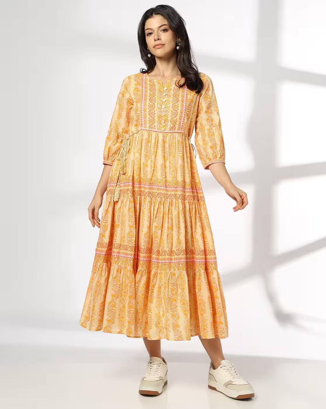 Women Floral Print Tiered Dress