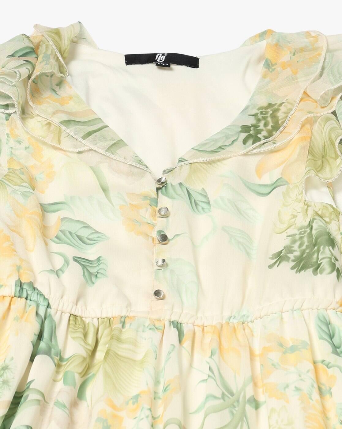 Women Floral Print V-Neck Fit & Flare Dress