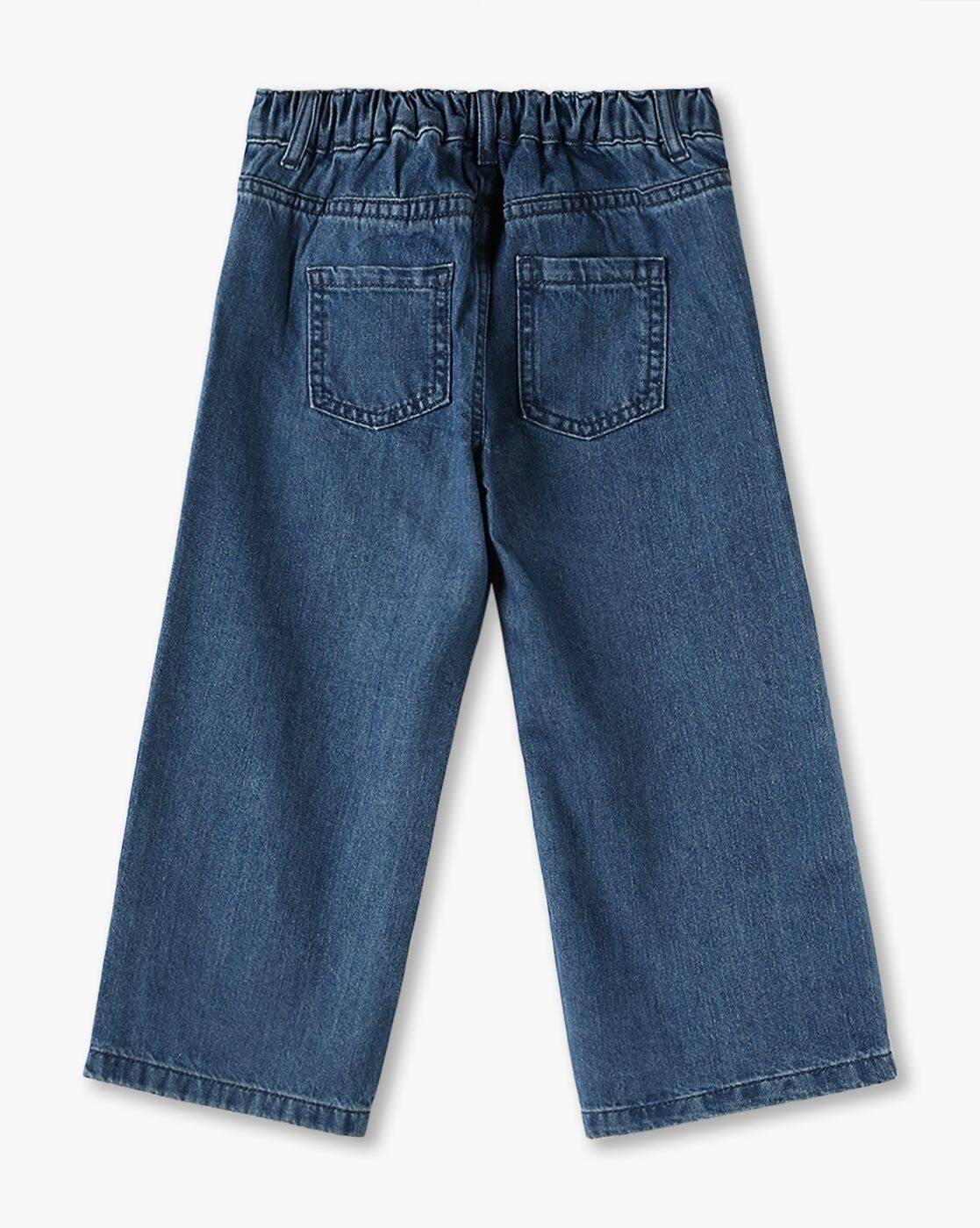 Girls Heart Shape Scratch Effect Wide-Leg Jeans